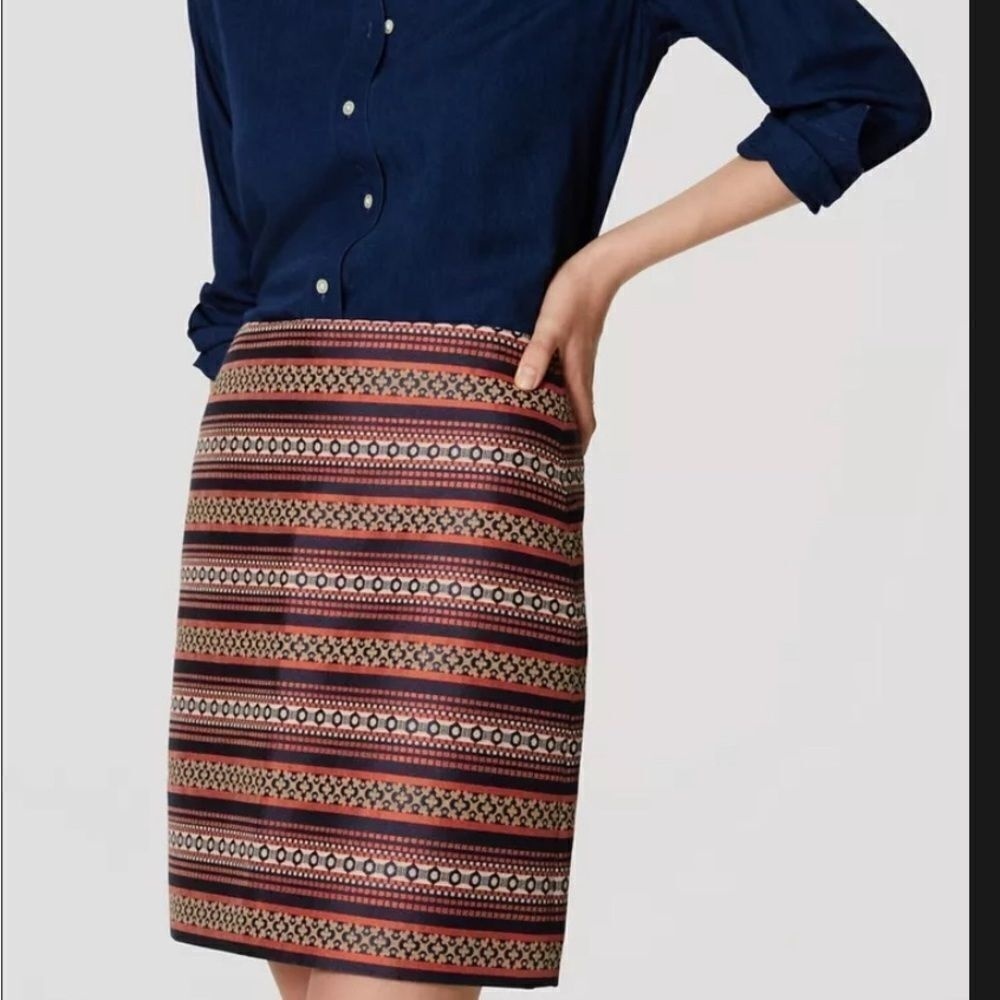 Ann Taylor LOFT Blue and Burgundy Boheme Shift Skirt Size 16 NWOT - Picture 3 of 10